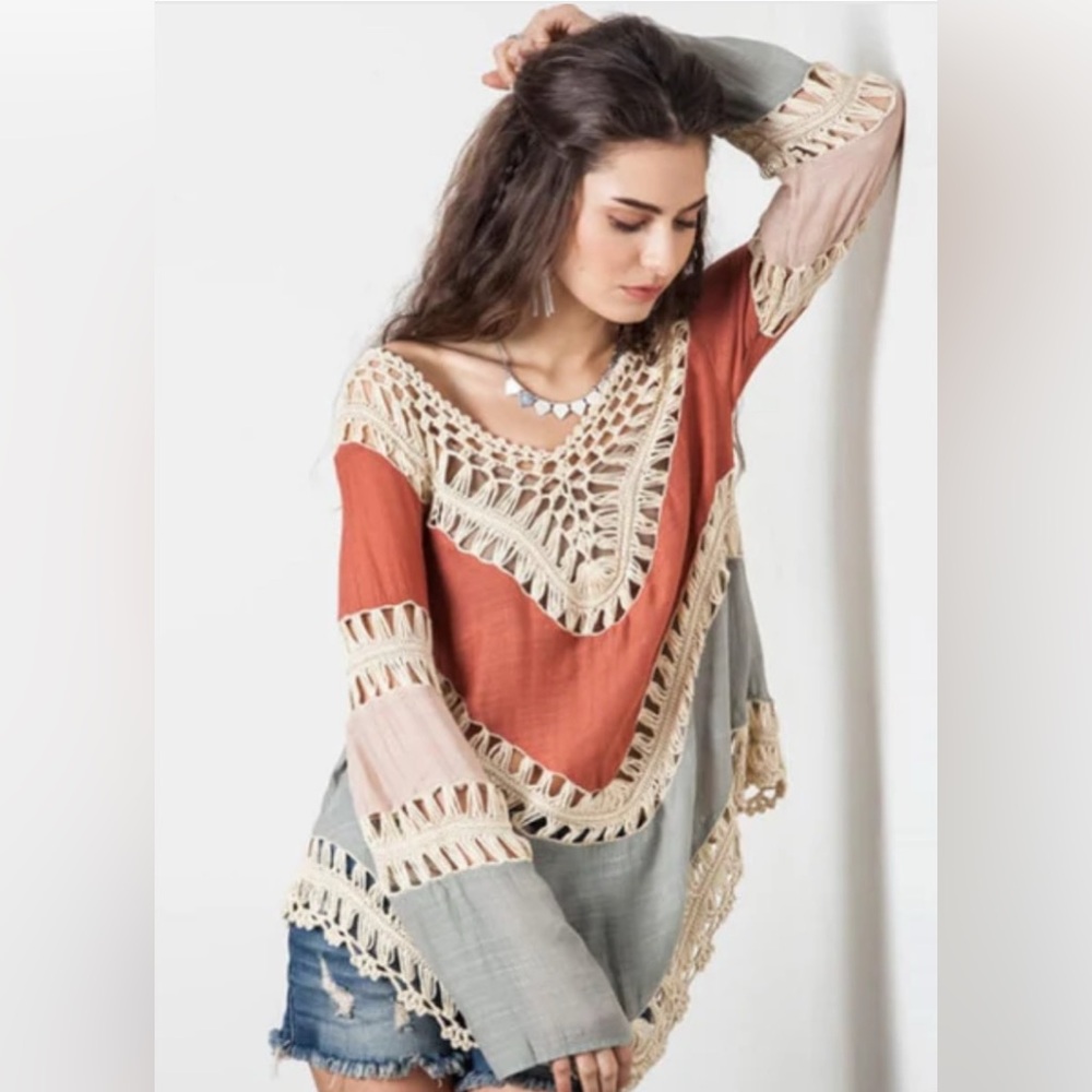 Boho Hobo hippy 100% cotton linen beach coverup dress dreamcatcher S / M ELNC~